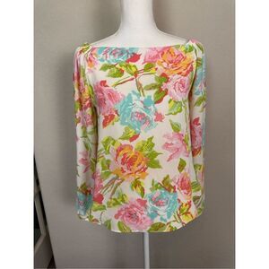 NEW RED Saks Fifth Avenue Floral Blouse Small